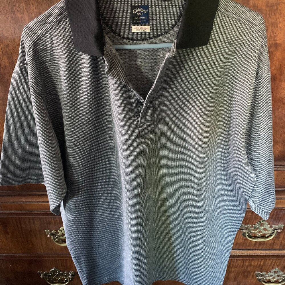 Men's Size Lg Callaway Golf Polo Style Twin Ply Shirt Static Grey Made in Italy